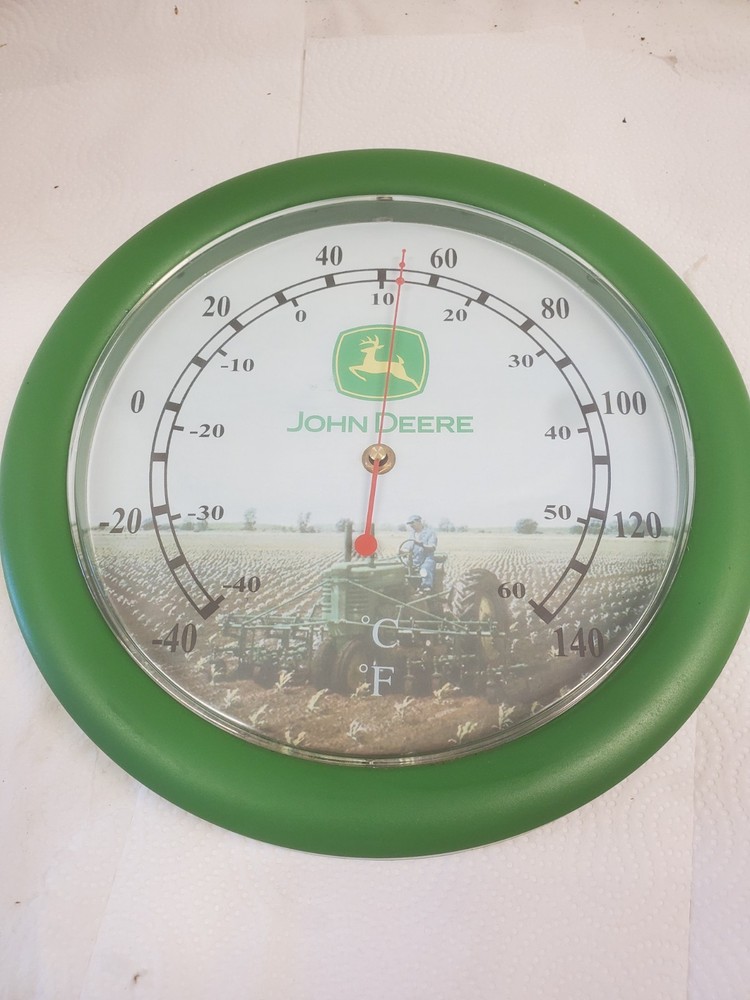 12" Round Plastic John Deere Thermometer Tractor Cultivating Corn