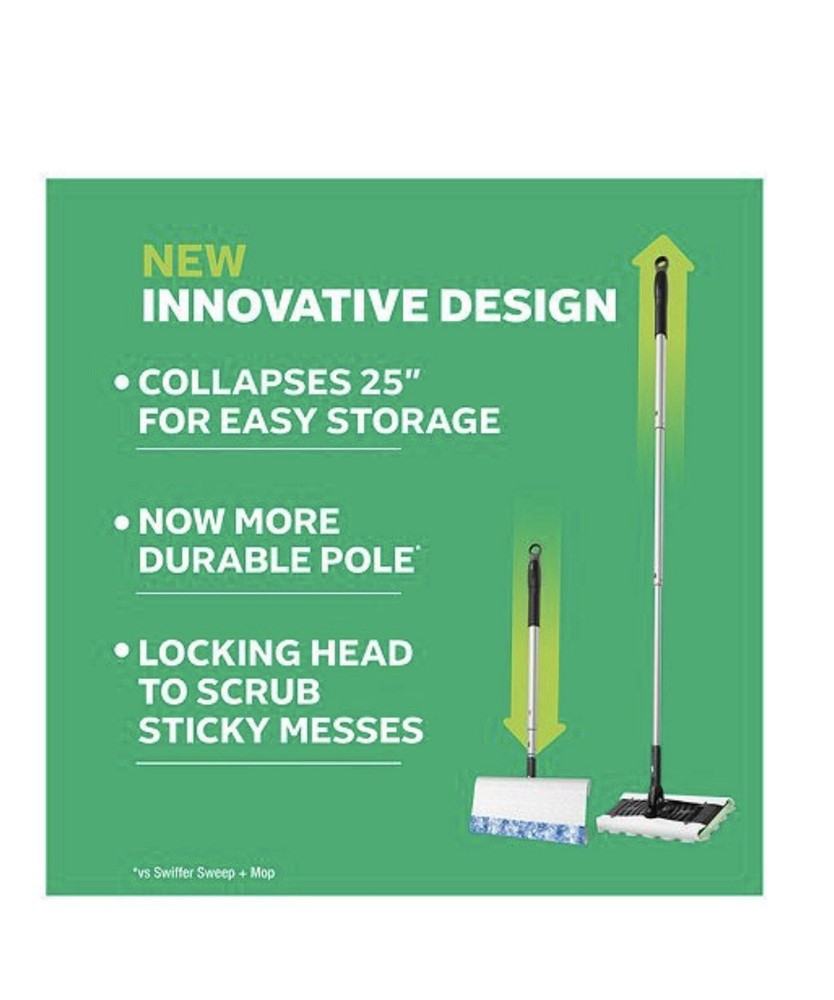 Swiffer Sweep + Mop Deluxe Wet/Dry Pad Mop, Metal Handle, Rectangular Shape