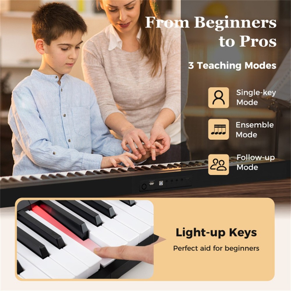 88-Key Semi-Weighted Foldable Digital Piano with 3 Teaching Modes for Beginners
