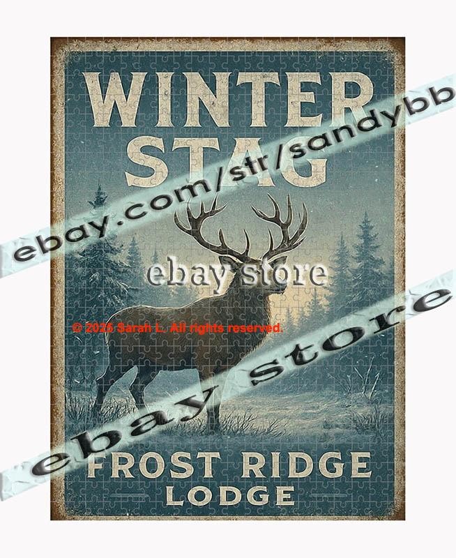 500 piece jigsaw puzzle Winter Stag rustic cabin s