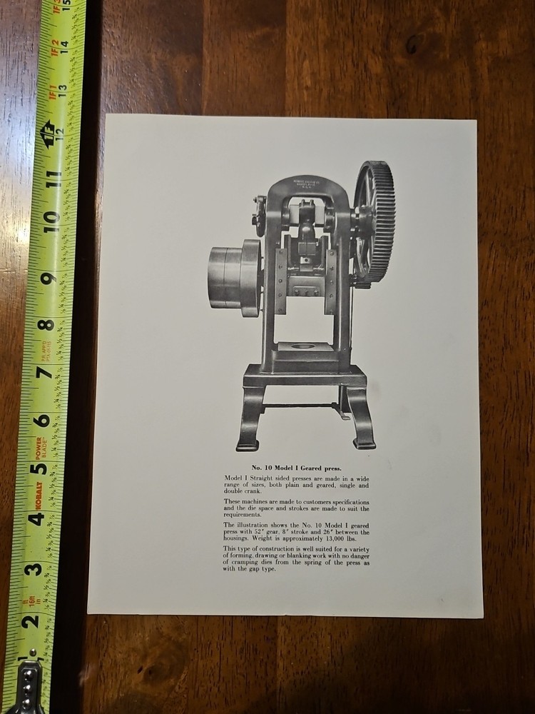 PERKINS MACHINE #10 MODEL I GEARED PRESS 1 PAGER
