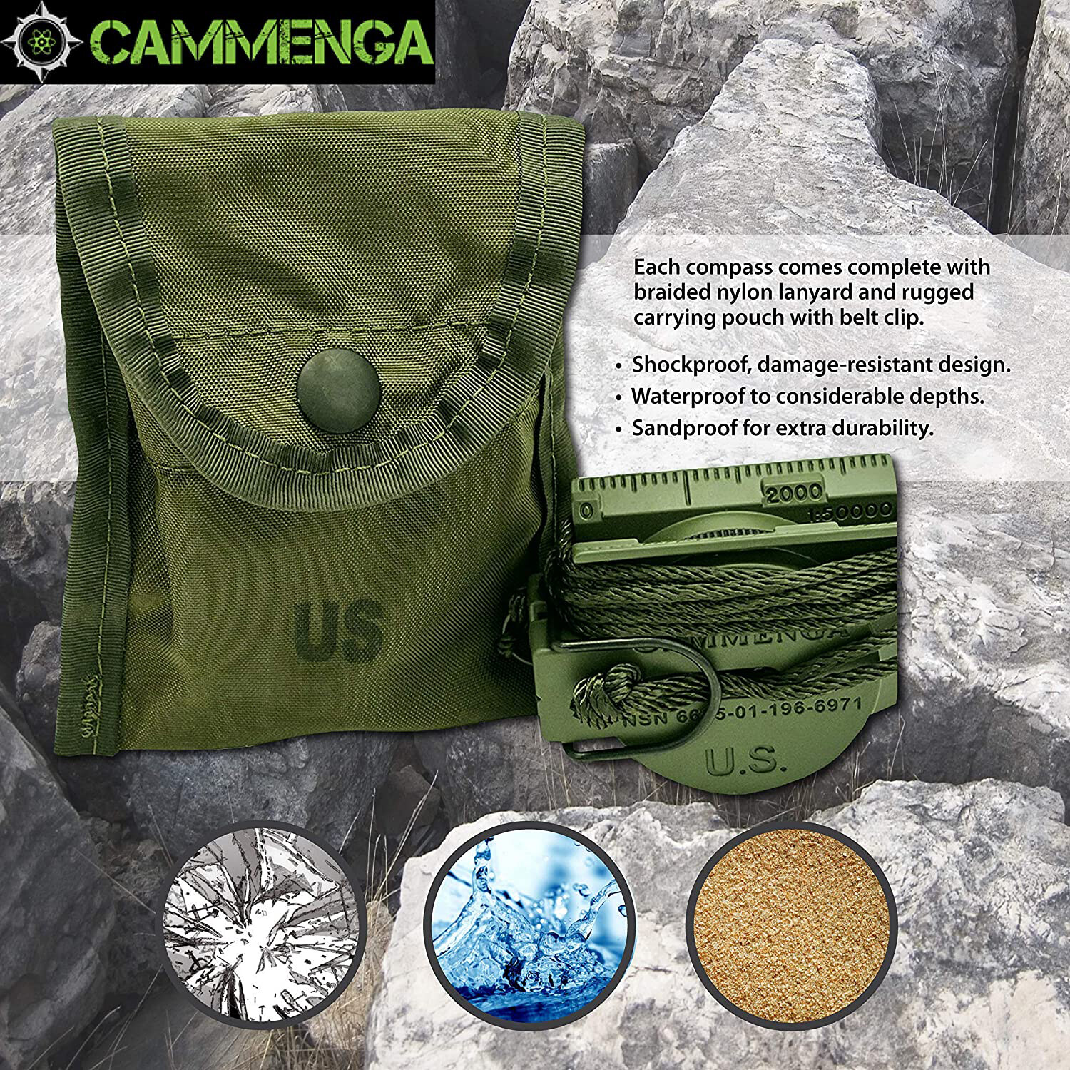 Cammenga Model 3H Tritium Lensatic Compass Olive Drab US Military Issue Pouch