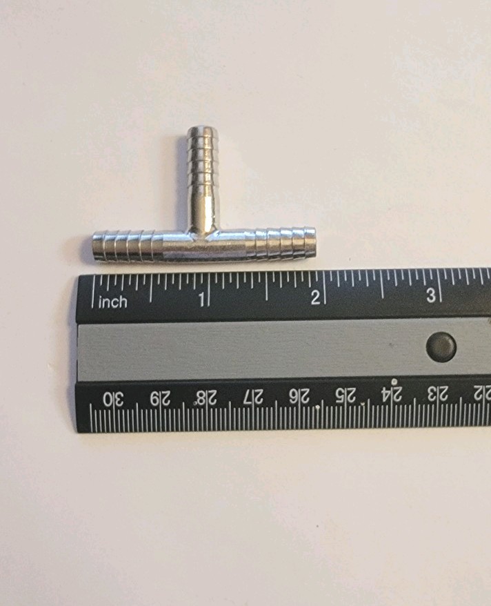 1/4 X 1/4 X 1/4 Stainless Steel Tee Barb Fitting For 1/4" ID Tubing, 5-pack