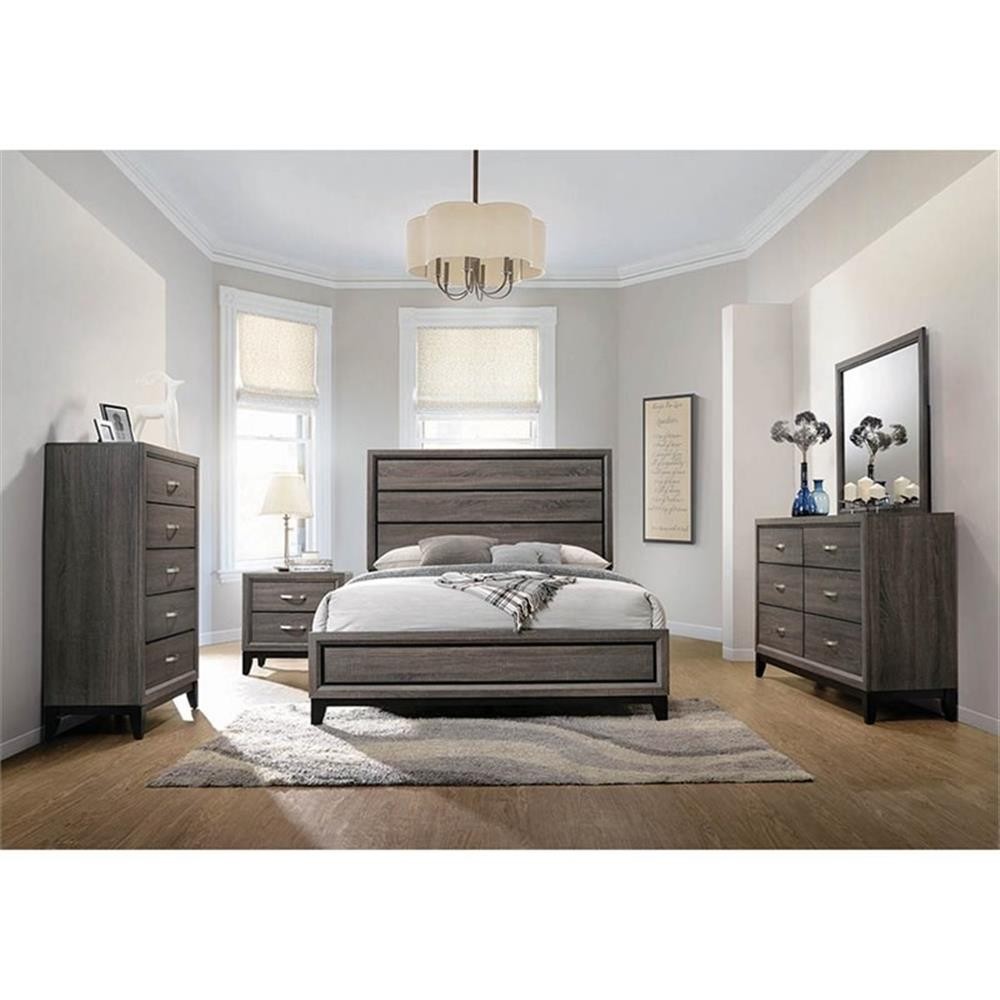 Coaster 5-Piece Transitional Wood Eastern King Panel Bedroom Set in Gray