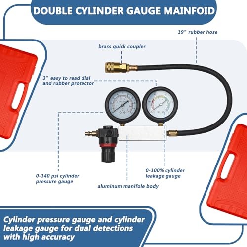 Handor Compression Leakdown Detector Leakage Test Set Cylinder Leak Down Red