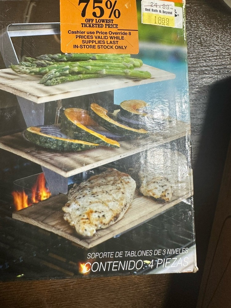 Just Grillin' Plank Rack 4-Pack Collapsible Silver Brown Dishwasher Safe