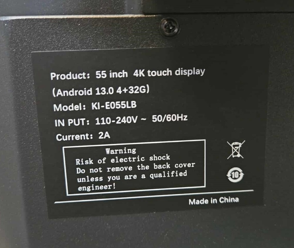 Shiarffe KI-E055LB Smart Board 55" 4K Touch Display Interactive Touch Screen