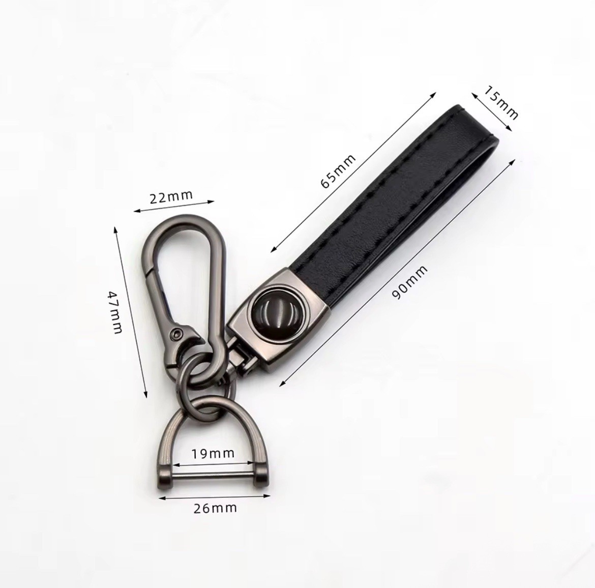 Honda Genuine Leather Black Chrome Metal Ring Car Keychain