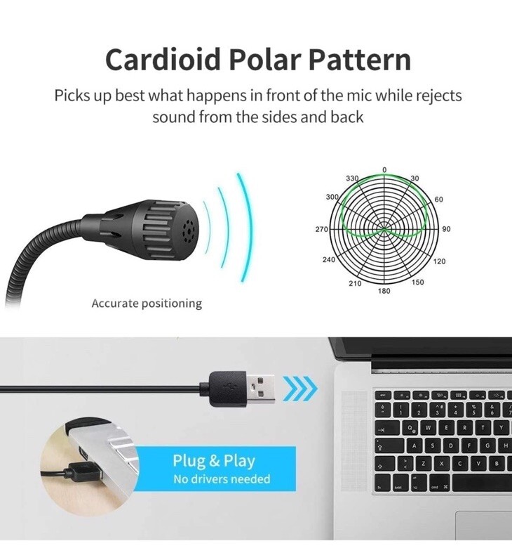 NEW Computer Gooseneck Microphone JV605 w/Mute Button Multi-Platform Compatible