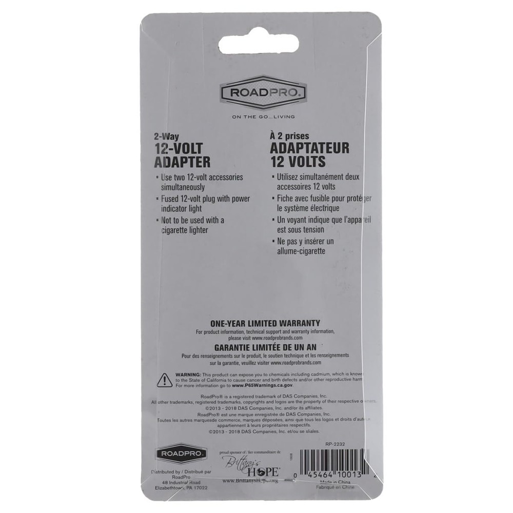 Roadpro RP-2232 12-Volt 2 Outlet Cigarette Lighter Adapter