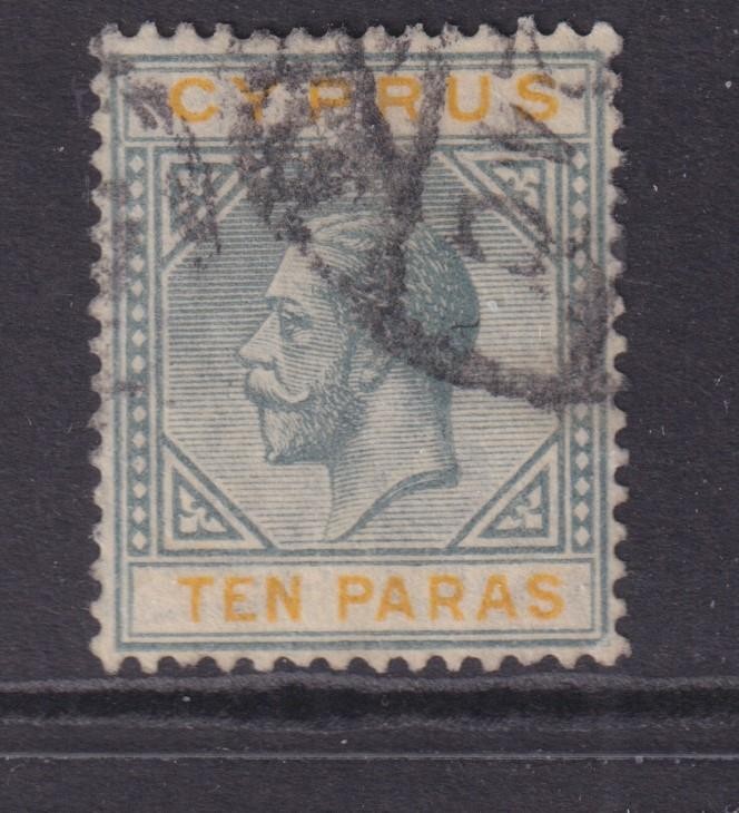 CYPRUS, 1923 KGV, Script CA, 10pa. Grey & Yellow, used.