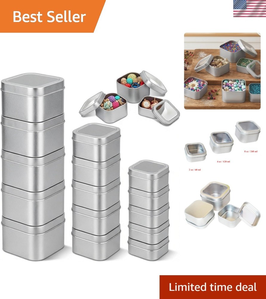 18-Pack Empty Square Silver Metal Tins with Clear Window for Candle Making, C...