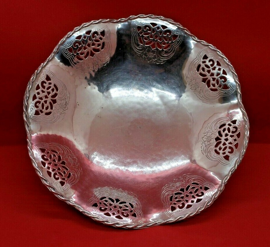 Vintage Quist Metalware Silverplate Pierced Footed Bowl 7 1/8"