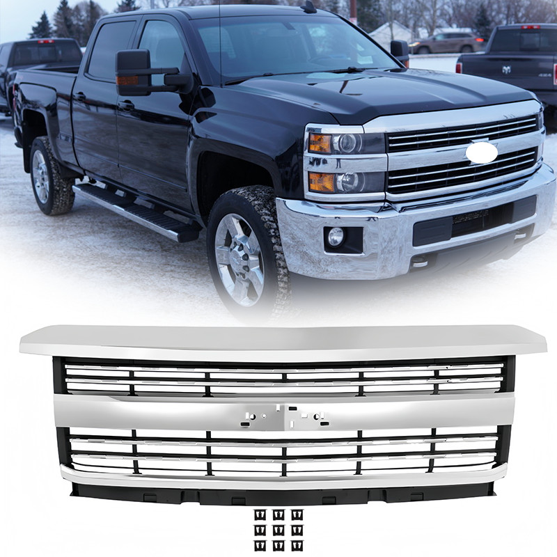 For Chevy Silverado 2500HD 3500HD 2015-2019 Chrome Front Upper Grille Assembly