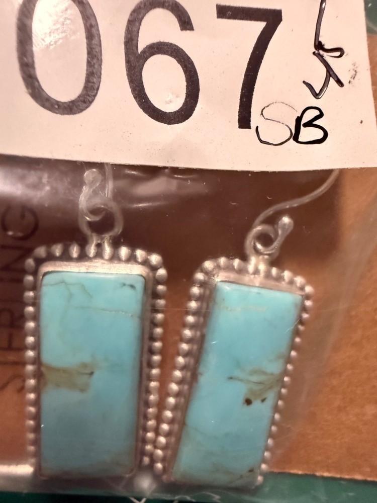 NWT Artisan Sterling Silver Number 8 Turquoise Dangle Statement Earrings Beaded