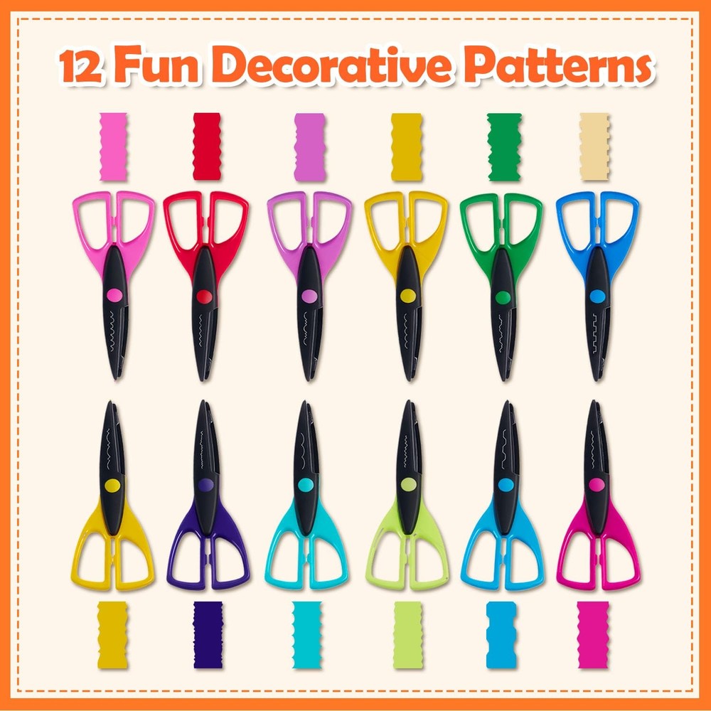 Decorative Craft Scissors, 12 Pattern Edge Scissors Set, Zig Zag Scrapbook Sc...