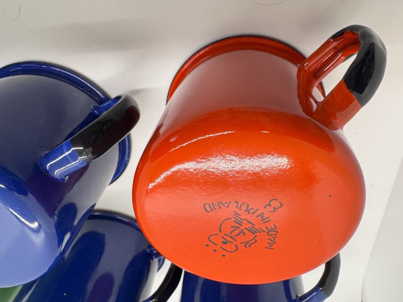 Vintage Red Blue Green Enamel Mug - Made in Poland - Size 8 - MCM