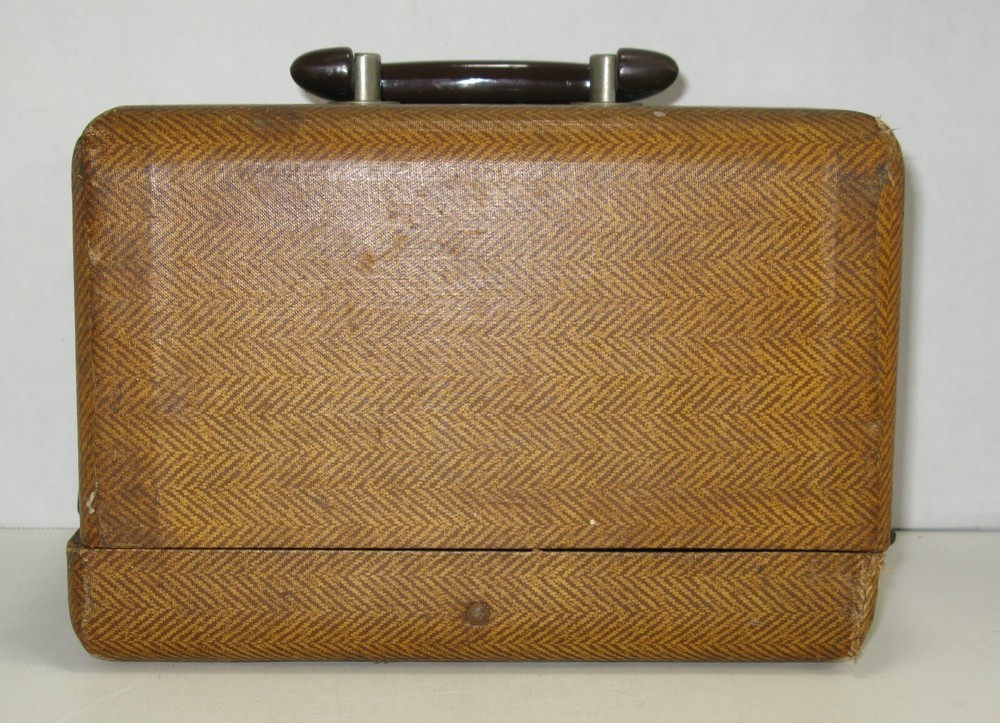 Vintage Pitney Bowes Hard Case Handle Brown Herringbone Pattern Empty Repurpose
