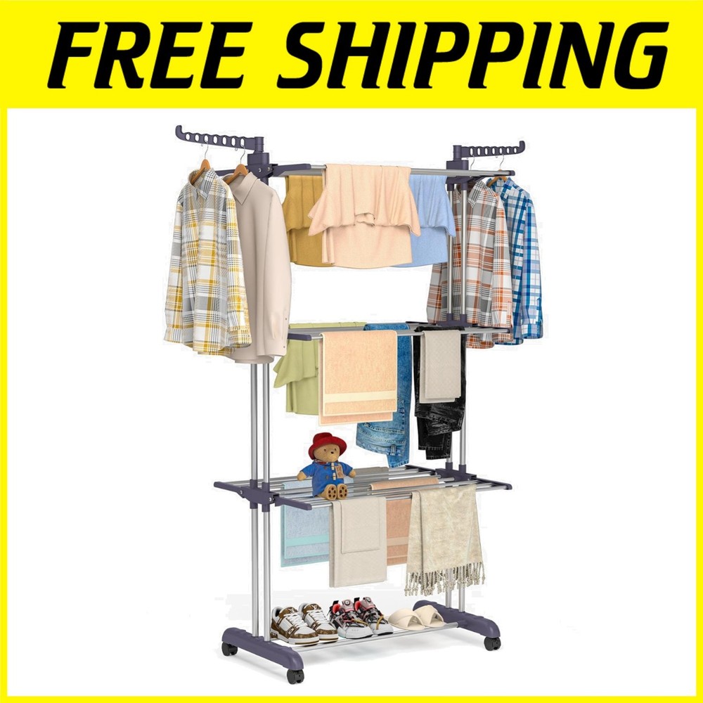 Stainless Steel 4-Tier Clothes Drying Rack with Wings