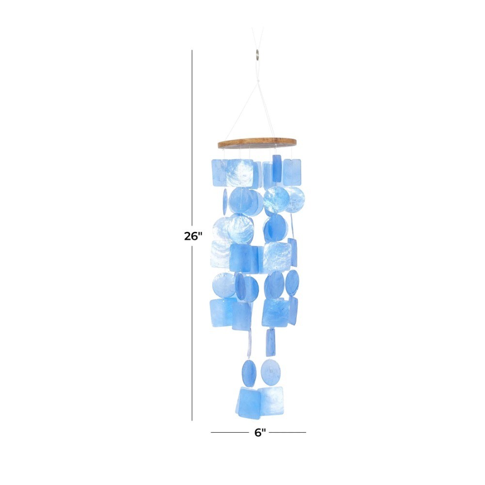 Blue Capiz Waterfall Geometric Wind Chime with Hanging Decorations