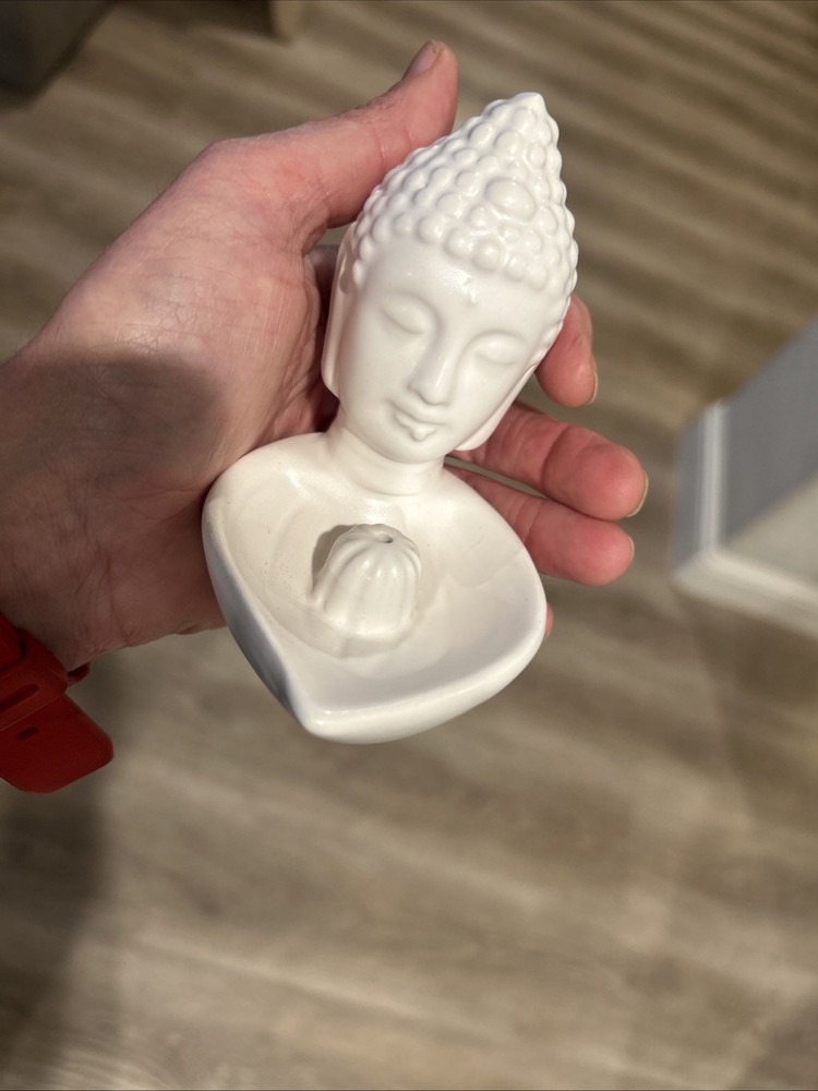 CERAMIC WHITE BUDDHA HEAD INCENSE HOLDER