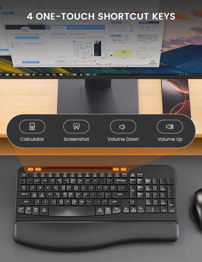 Wireless Keyboard and Mouse Combo, Ergonomic Wave Keys, Cushioned Palm Rest, ...