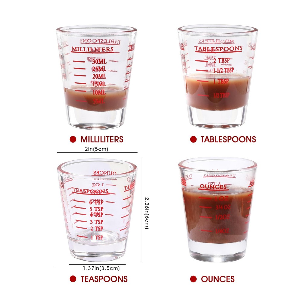 Shot Glass Measuring Cup, 2PCS Glasses, Thick Base Small, Red