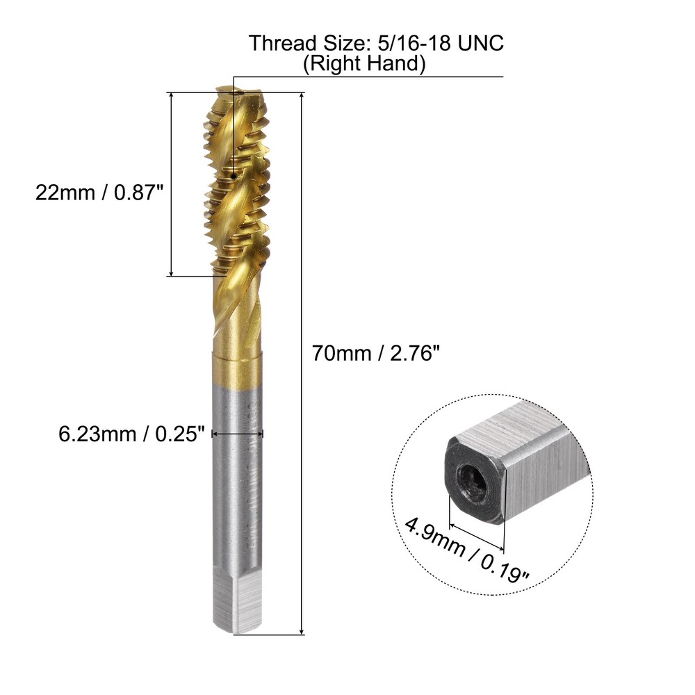 Spiral Flute Thread Taps 5/16-18 UNC 2B Titanium Coated Screw Threading Tapping