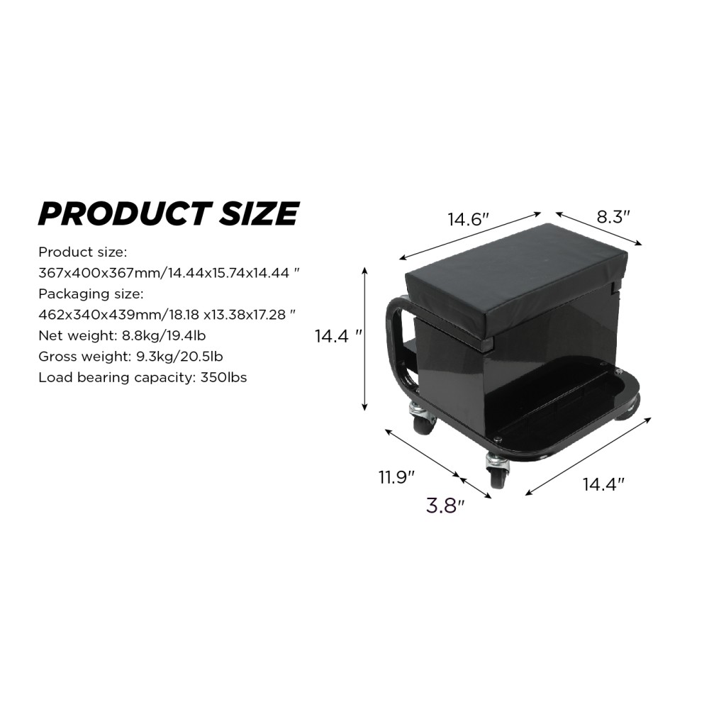 Multifunctional Rolling Tool Chest,Rolling Creeper Garage with 3Built in Drawers