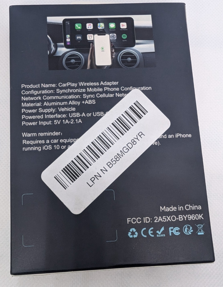 Wireless Car Play Adapter BY 960H. EXCELLENT CONDITION ** OPEN BOX ** N194