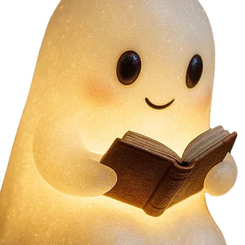 Cute Ghost Reading Book Lamp Halloween Decor LED Night Light for Study Home