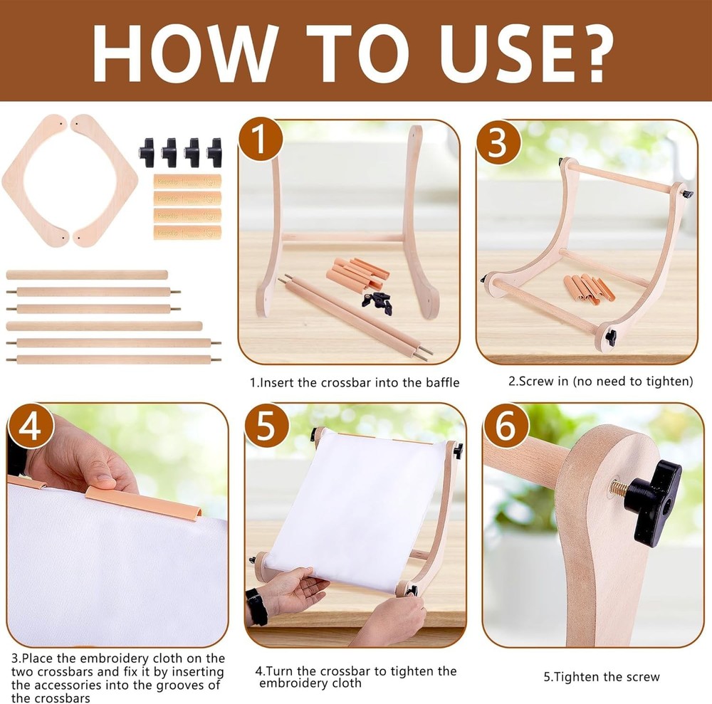 ALIMTEE Adjustable Embroidery Hoop Stand Wood Machine BROWN