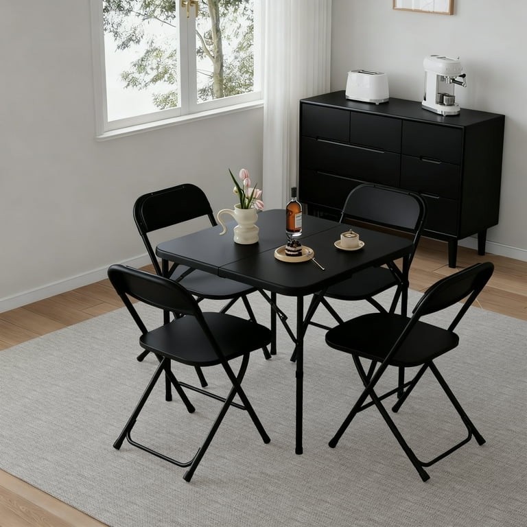 Folding Table 4ft Portable Plastic Fold-in-Half Utility Dining Table for Camping