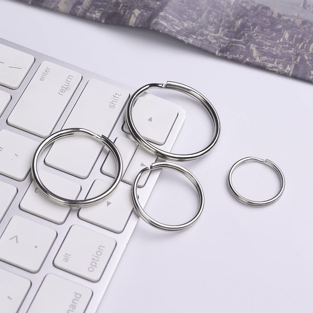 40 Pack Silver Key Ring Keychain Assorted in 4 Sizes Metal Round Split Key Chain