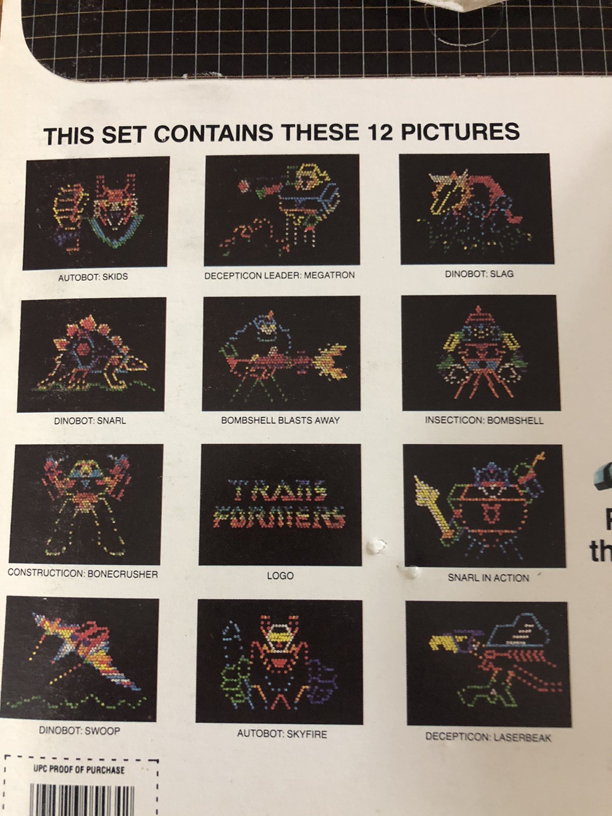 VTG 1985 NEW TRANSFORMERS LITE BRITE COMPLETE UNPUNCHED PICTURE REFILL PACK HTF