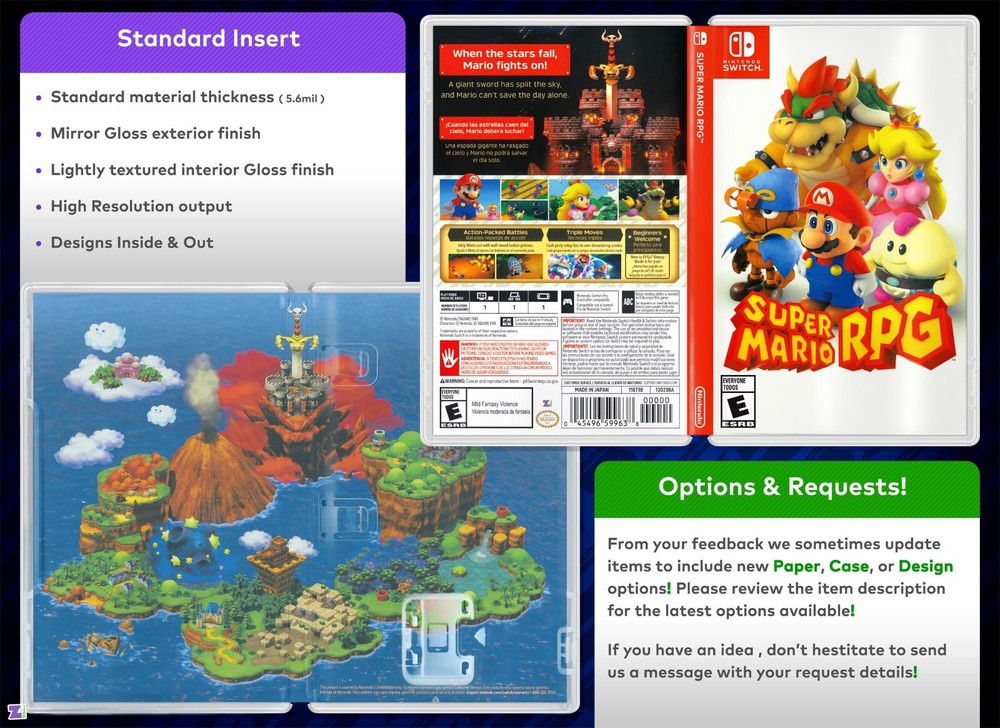 Super Mario RPG COVER ART: Replacement Insert / Case for Nintendo Switch
