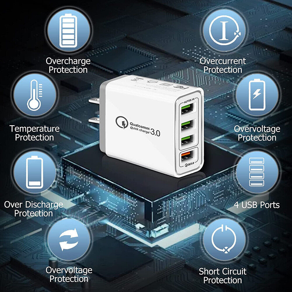 QC 3.0 4-Port USB Wall Charger Power Adapter, New, Free Shipping