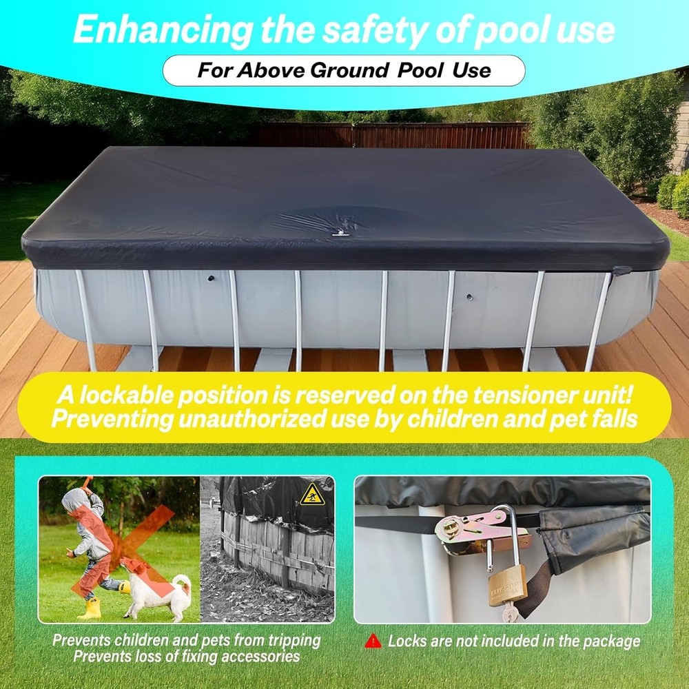 6x12Ft Rectangular Pool Cover with Side Storage for Oval and Rectangular Abov...