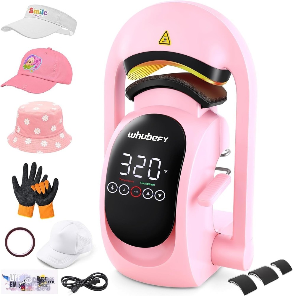 ✨3-in-1 Pink Auto Cap Heat Press Machine with 3pcs Replaceable Heating Pads✨