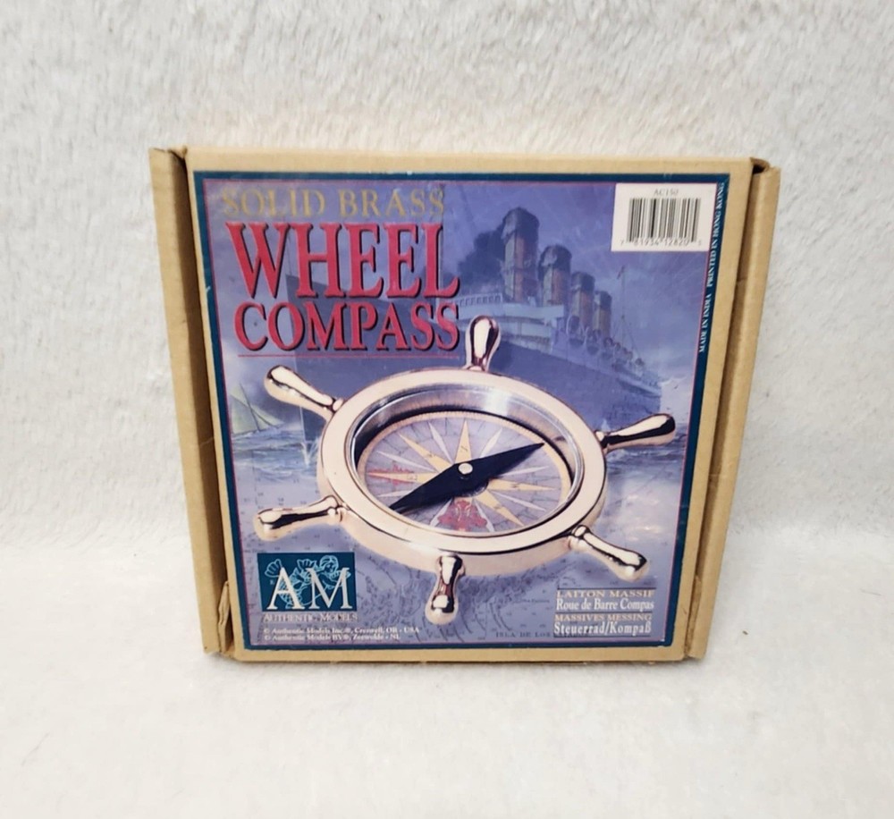 Solid Brass Nautical Wheel Compass 4” Works