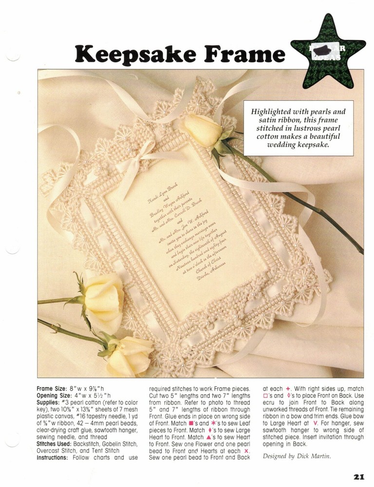Keepsake Frame Weddings Births Plastic Canvas Pattern Project By Leisure Arts