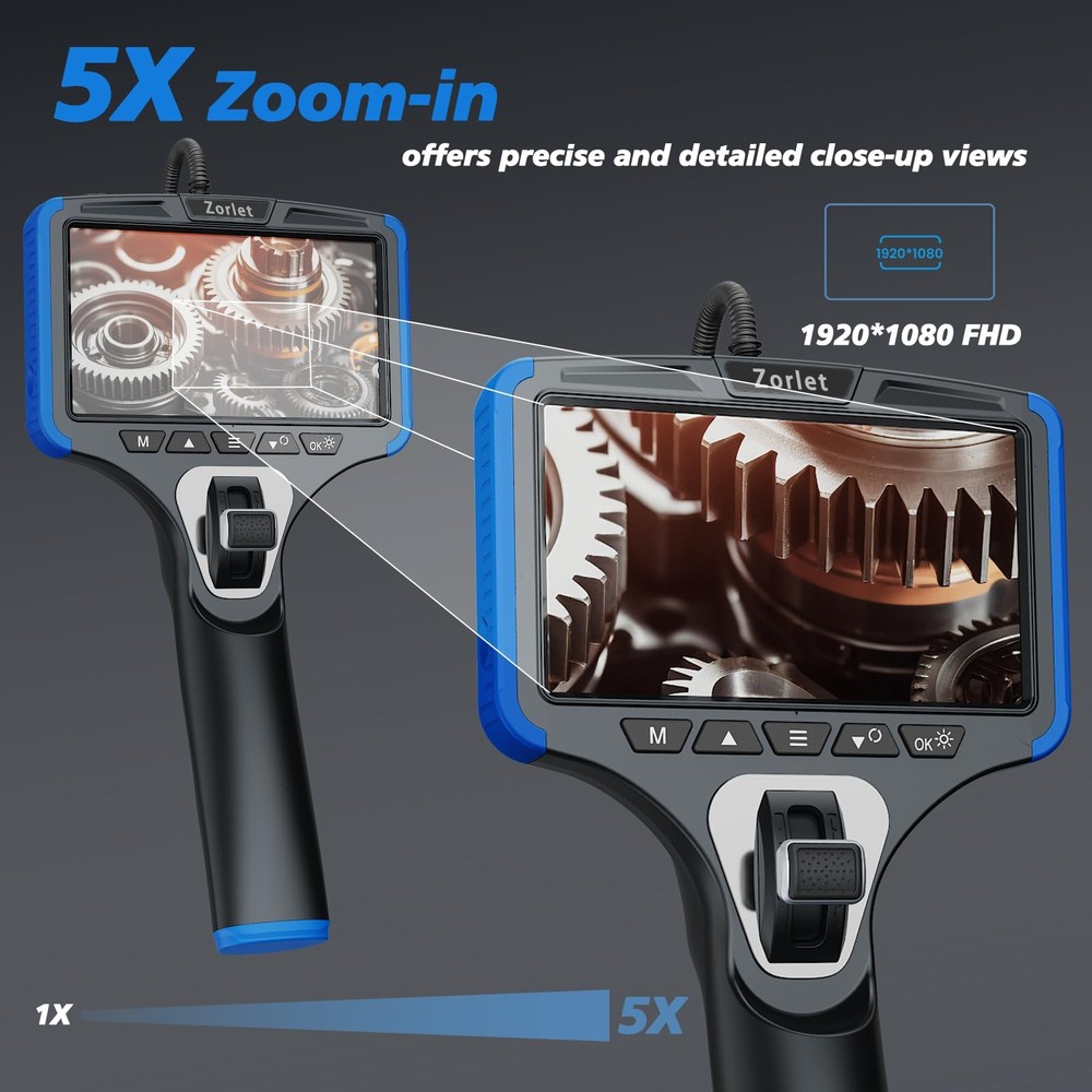 Two-Way Articulating Borescope Camera with Light, Industrial Endoscope Inspec...