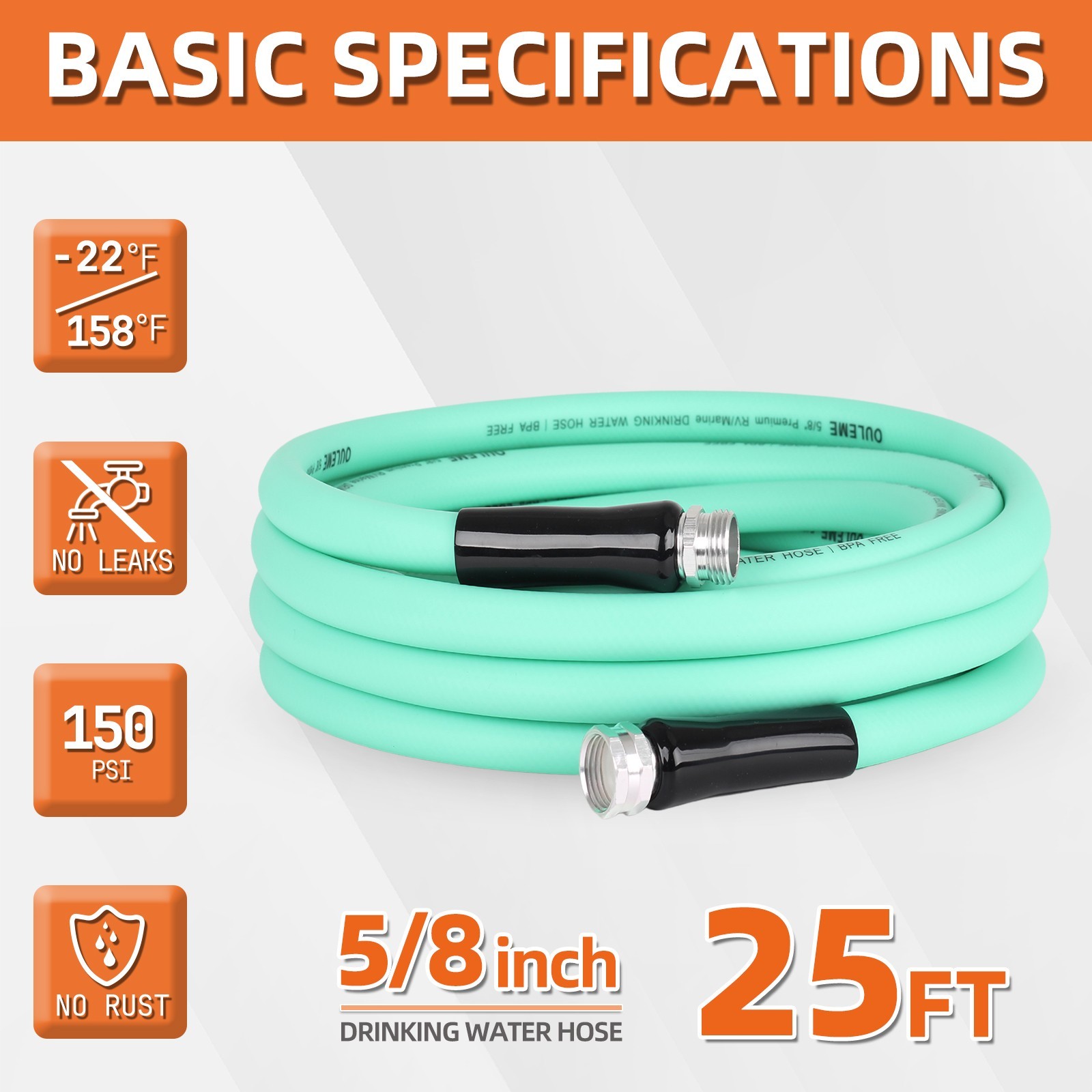 OULEME 25/35/75ft RV Drinking Water Hose, 5/8" with Aluminum Fittings