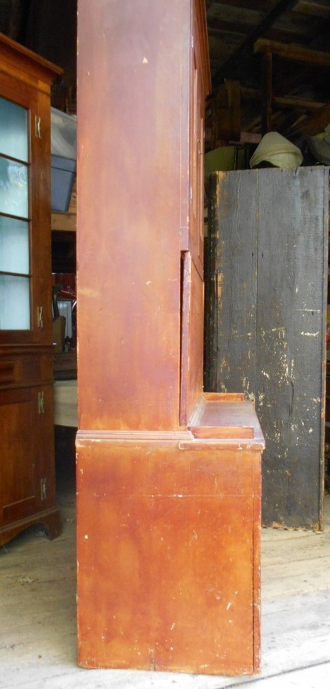 ANTIQUE PAINTED COUNTRY PINE STEPBACK DROP FRONT DESK AND BOOKCASE