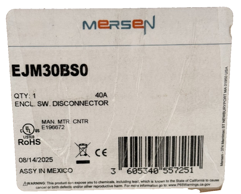 NEW MERSEN EJM30BS0 DISCONNECT SWITCH