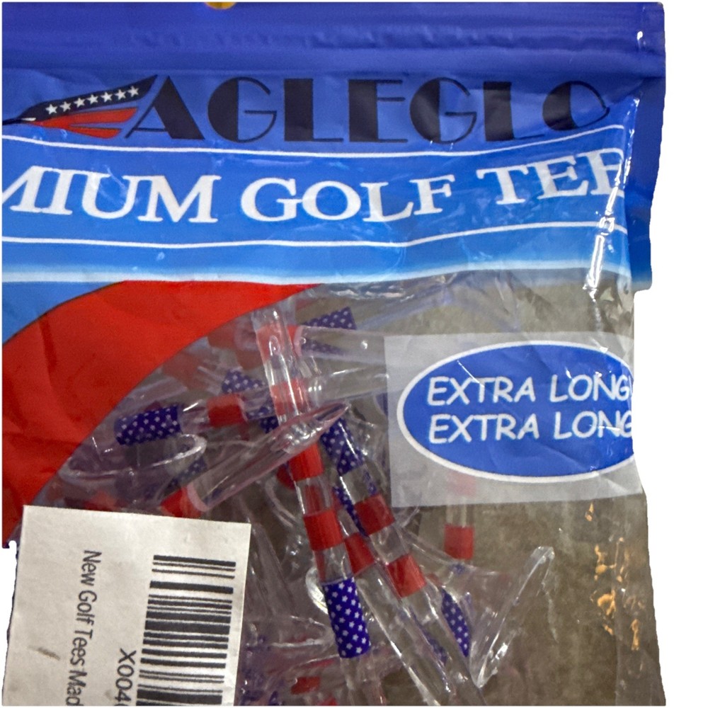 Premium Golf Tees, Extra Long Transparent Plastic Red White And Blue