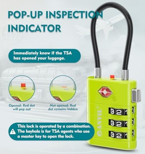 TSA Approved Luggage Locks – High Security TSA008 Combination 2 GRASS GREEN