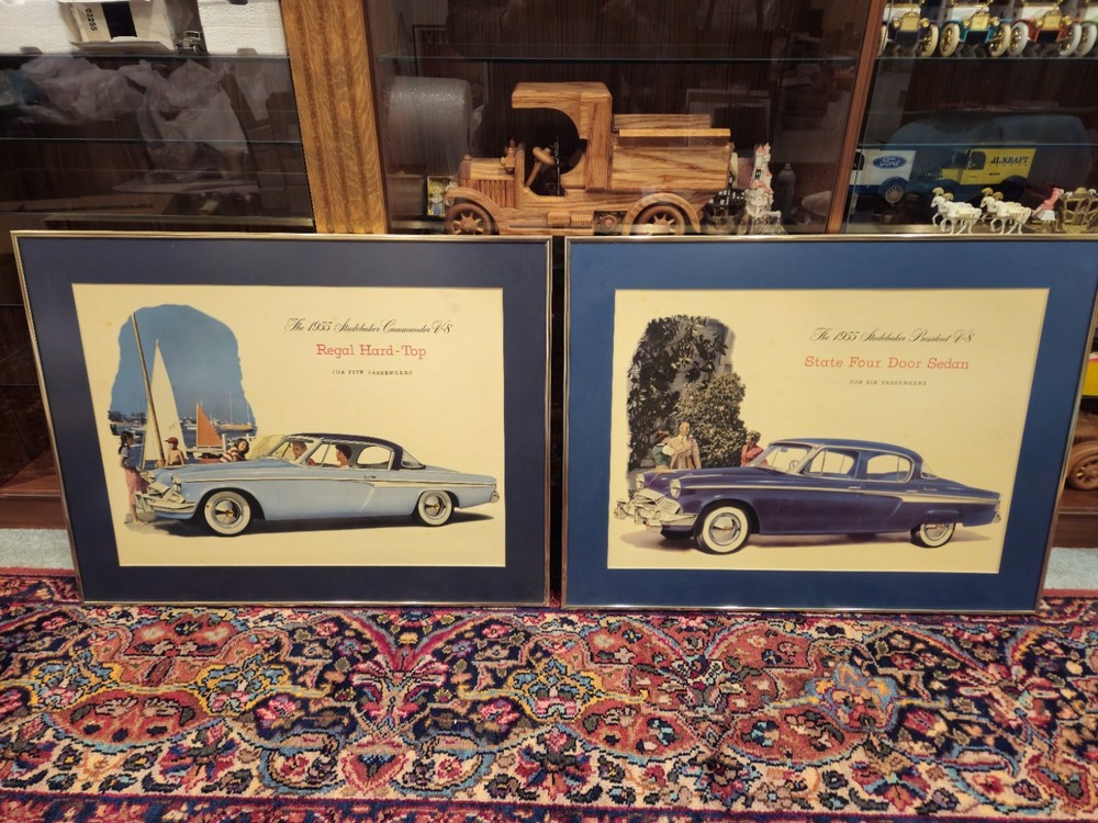 1955 STUDEBAKER ACCESSORY COMMANDER PRESIDENT ORIGINAL SHOWROOM POSTER *2 FRAMED