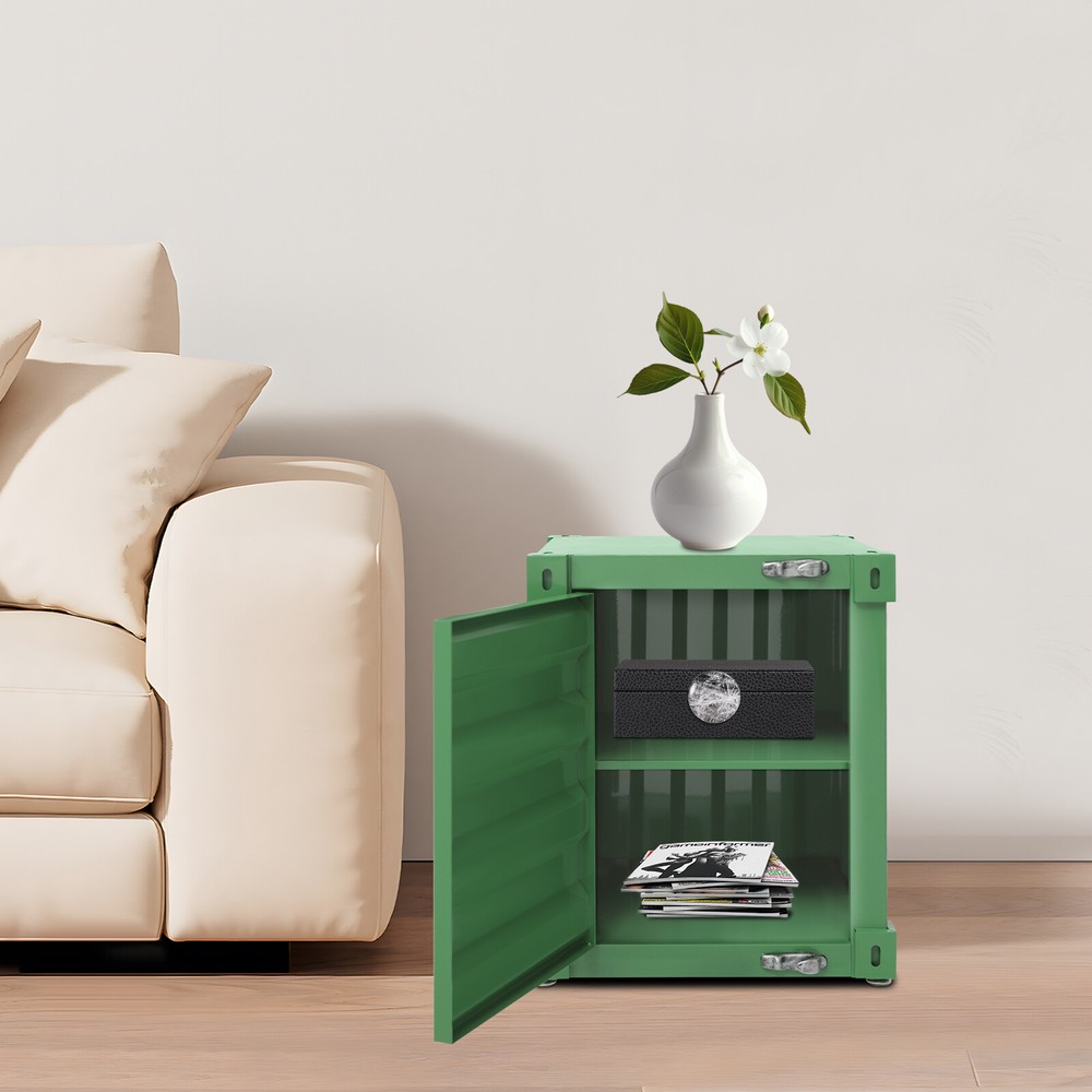 Storage Cabinet Side Table Cabinet with Door Iron Bedside Table Industrial Style