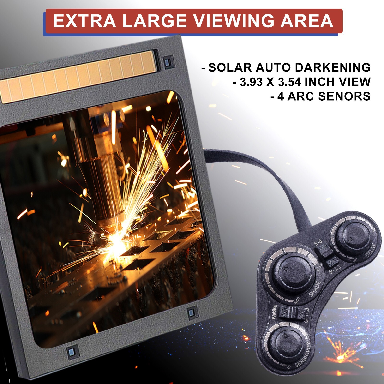 3.93''X3.54'' Large Viewing Welding Helmet Solar Power Auto Darkening Weld Hood